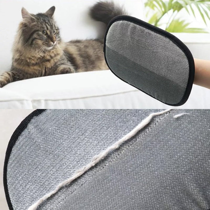 Pet grooming glove shown on a hand, ready for deshedding dogs and cats