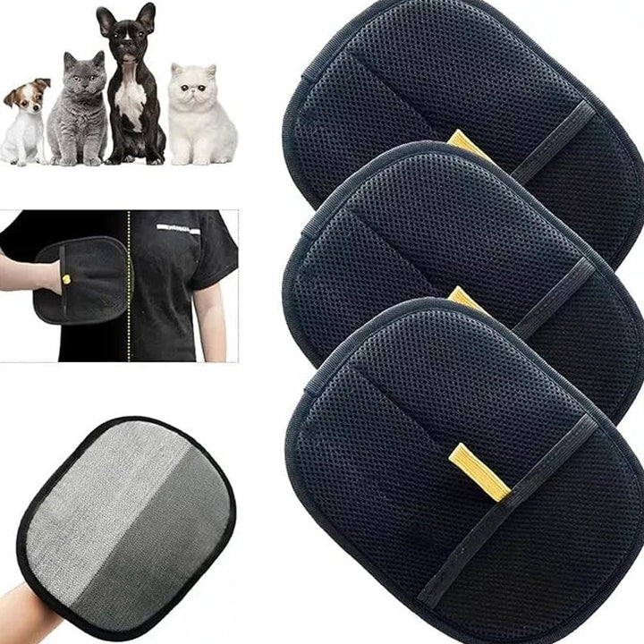 Pet owner using the blue grooming glove to bathe their dog, enhancing pet care