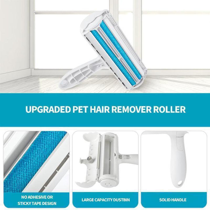 Hand using a Pet Hair Lint Remover Roller on a sofa, demonstrating pet hair cleaning tool