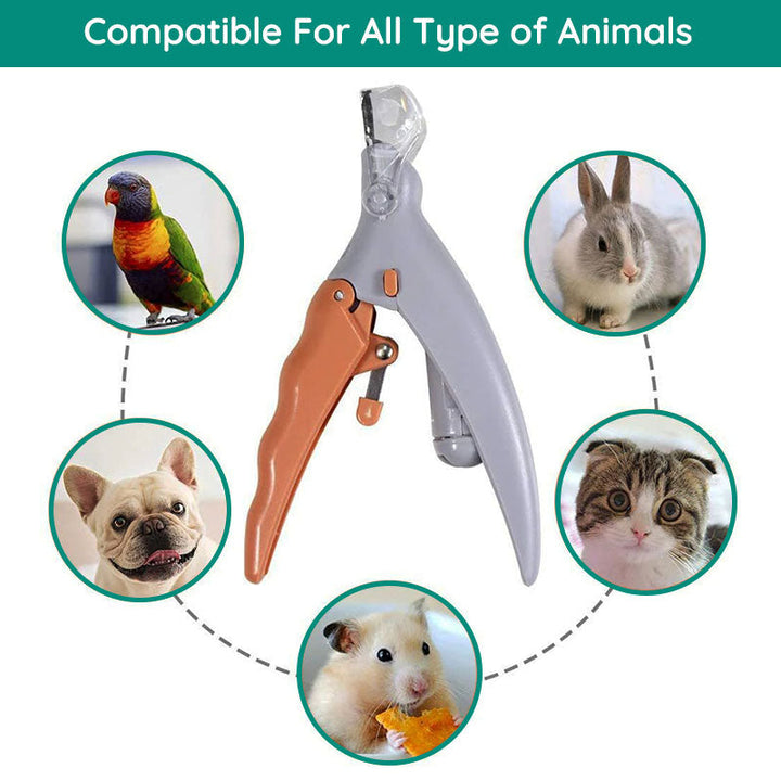 Precise LED pet nail clipper with magnifying light for accurate, safe cutting of dog & cat nails.