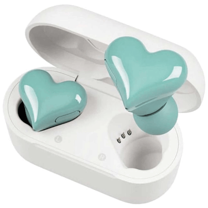 Ergonomic pink heart Bluetooth earbuds, comfortable and fashionable wireless audio accessory