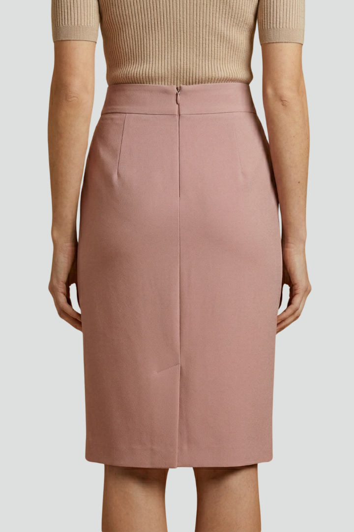 Blue versatile high waist midi skirt with a chic back slit, ideal for all seasons.