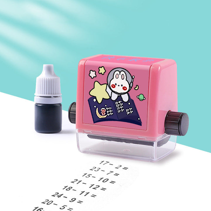 Roller stamp educational toy in pink, designed for students learning digital math and arithmetic