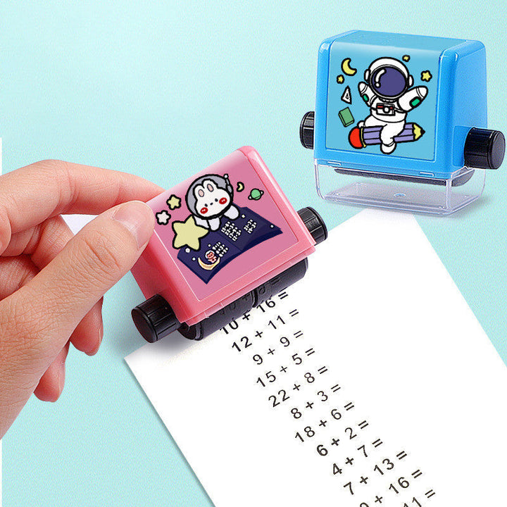 Close-up of a pink digital teaching roller stamp, perfect for kids' math and arithmetic practice