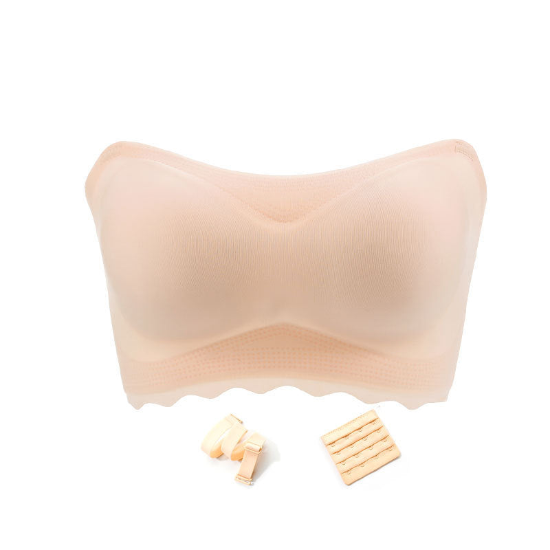 Comparison image: With and without straps on a plus size invisible push up bra for women.