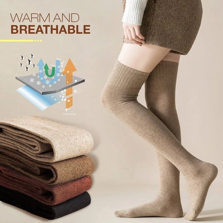 Warm winter over-the-knee socks for women, made from plush polyester cotton.