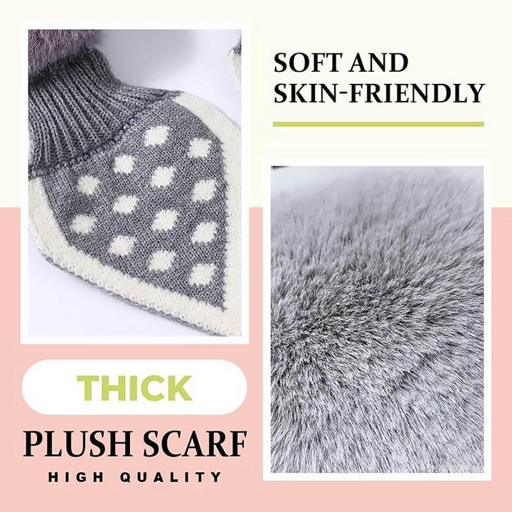 Women's warm plush scarf wrapped around the neck, ready for winter weather.