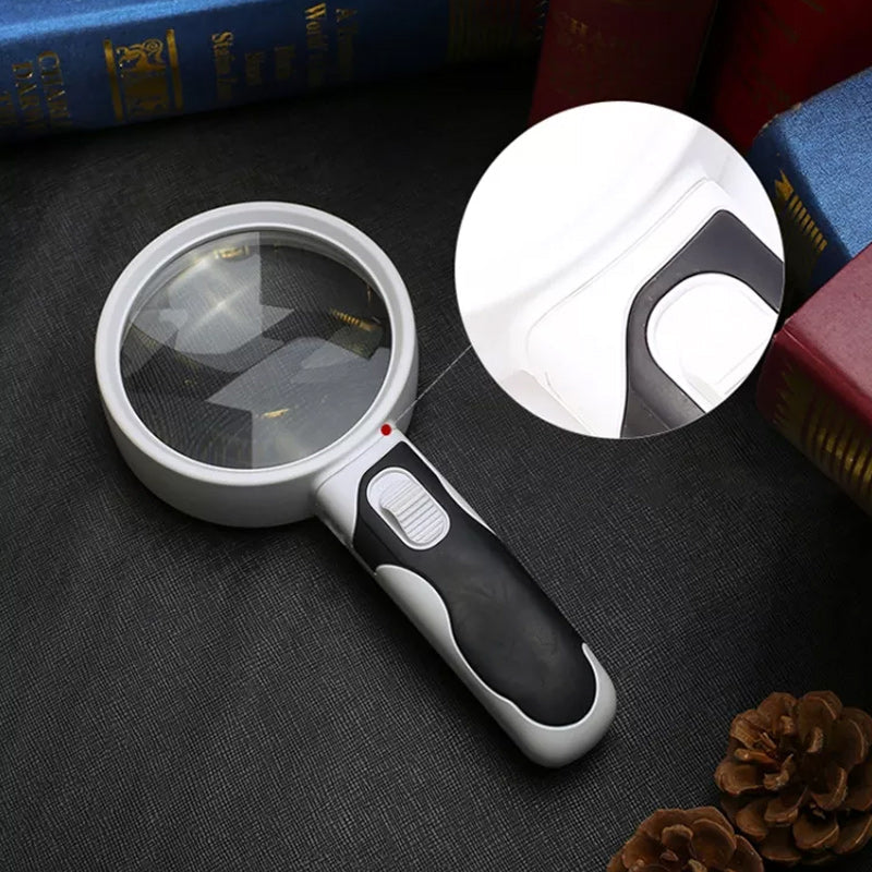 Portable 20x magnifying glass with LED light, ideal for detailed reading and hobbies.