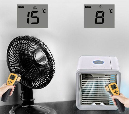 Compact desktop air cooler & mini humidifier. Ideal personal air conditioner for desk or small room comfort.