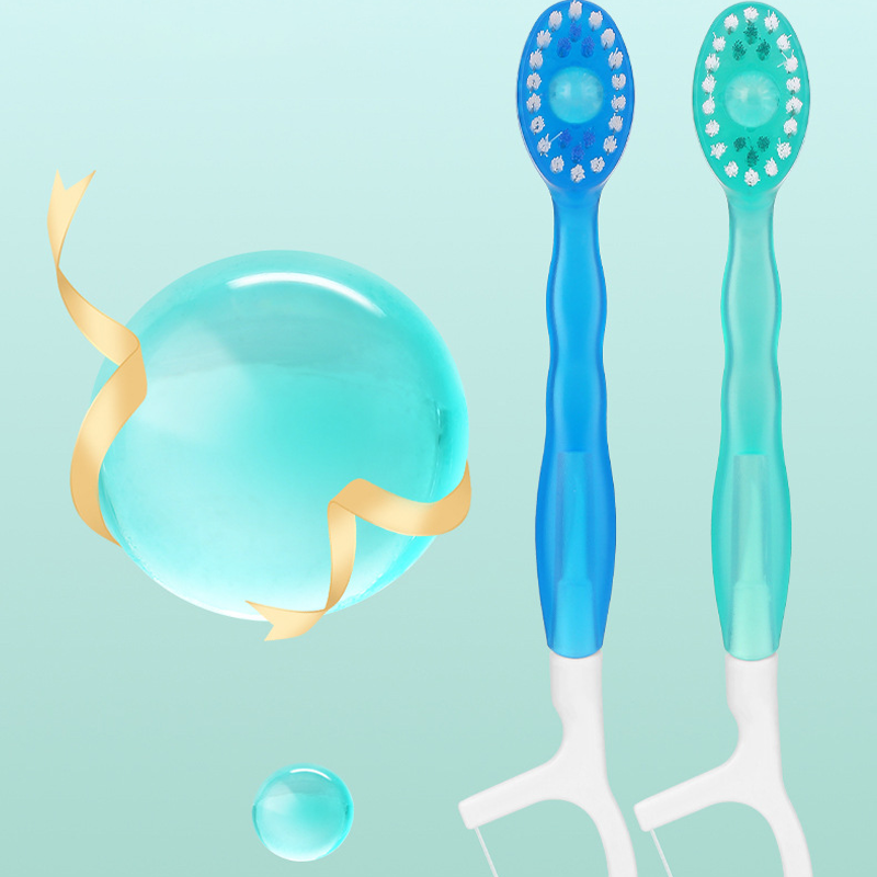 On-the-go 5-in-1 oral care solution featuring a toothbrush, floss, and integrated toothpaste