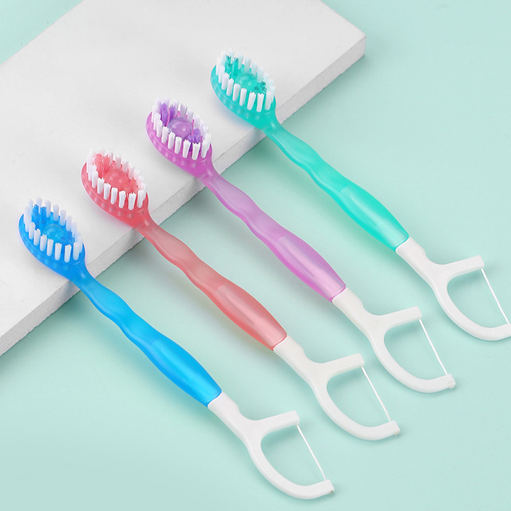 Travel-friendly oral hygiene kit with a portable toothbrush and built-in toothpaste dispenser