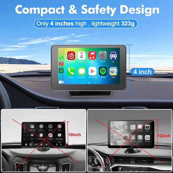 Hands-free driving with portable wireless carplay and Android Auto on a vibrant touch screen display