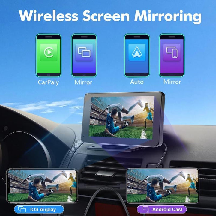 Compact portable carplay touch screen with Android Auto, ideal for music, maps, and call management