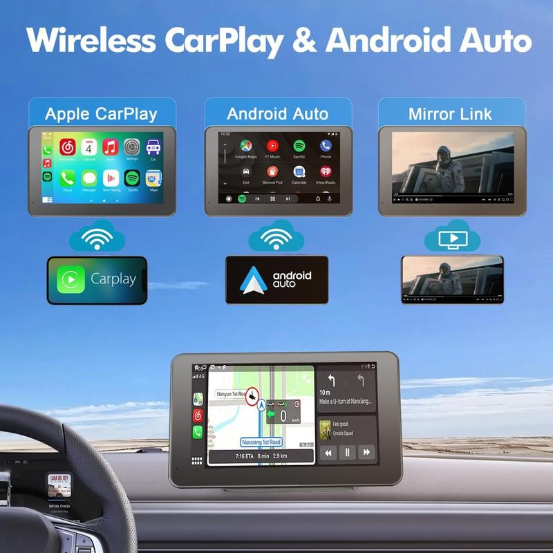 Advanced portable wireless carplay unit with rearview camera support for enhanced driving safety
