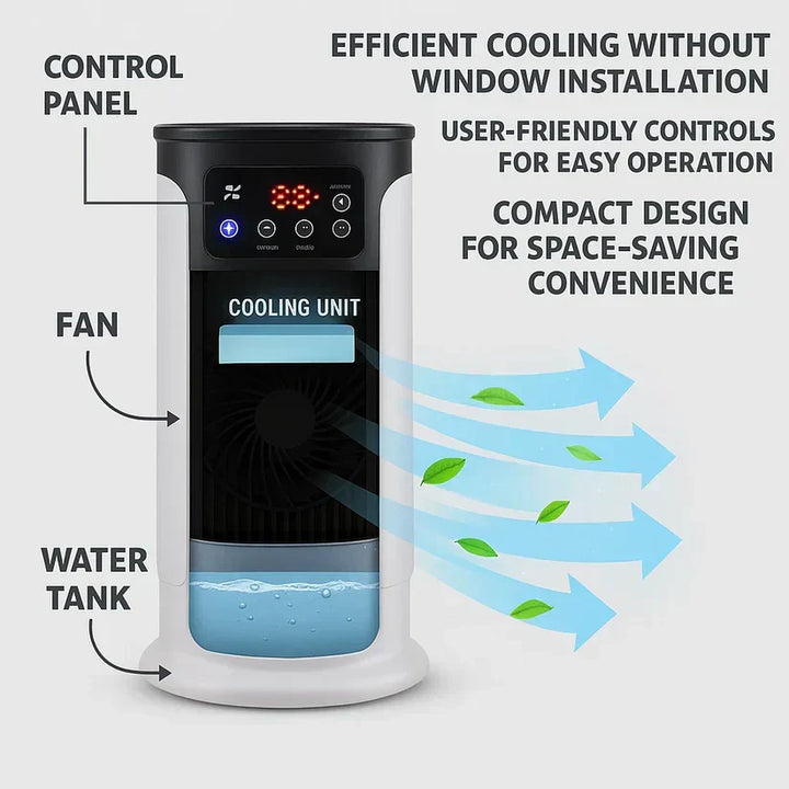 Compact portable air conditioner, ideal mini AC for home office or dormitory cooling. Personal room cooler.