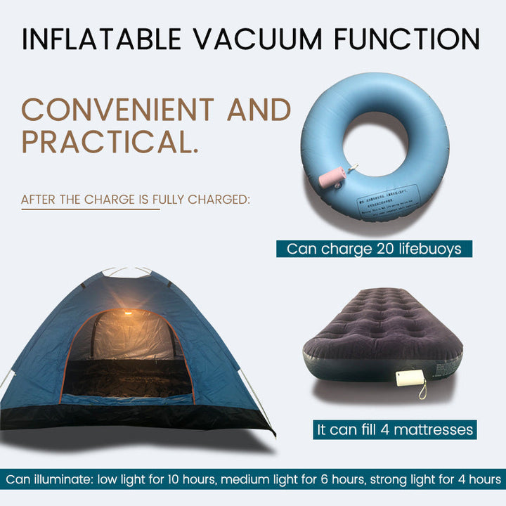 Mini air pump and lantern combo; essential outdoor gear for camping, inflation, and illumination.