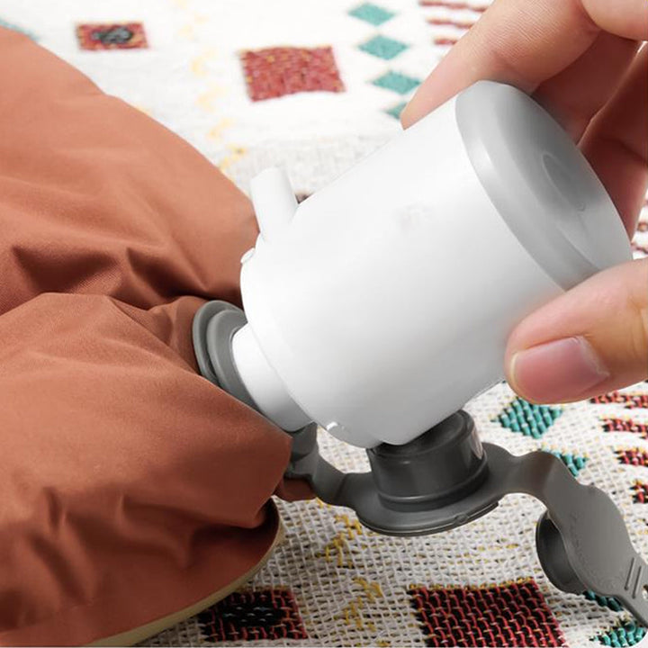 Rechargeable outdoor gear: portable air pump for inflation/deflation with a bright camping light.