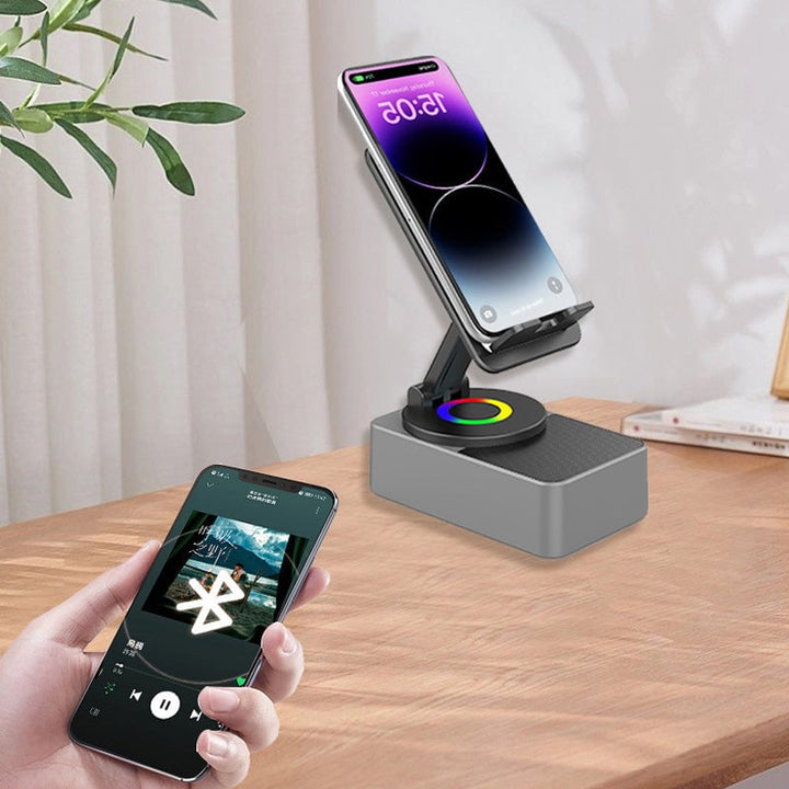 Portable audio accessory: Phone stand 3-in-1 with Bluetooth speaker and mobile power bank