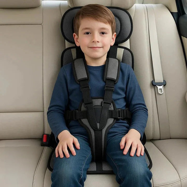 Versatile portable child safety seat with 5-point harness for all travel needs.