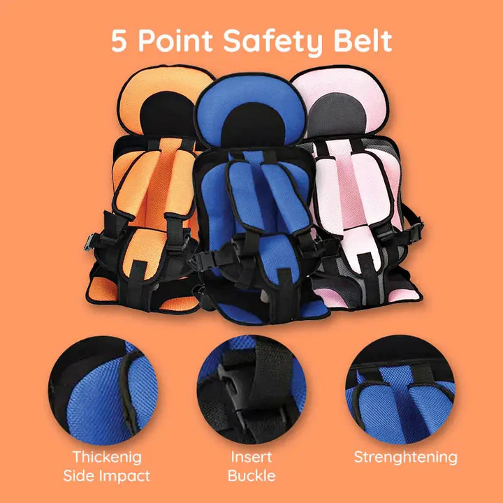 Padded child booster seat, ensuring secure and comfortable travel for kids.