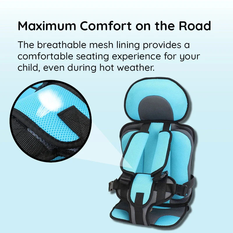 Children's travel safety car seat, soft padding for comfy and secure rides.