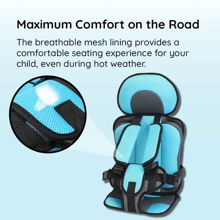 Children's travel safety car seat, soft padding for comfy and secure rides.