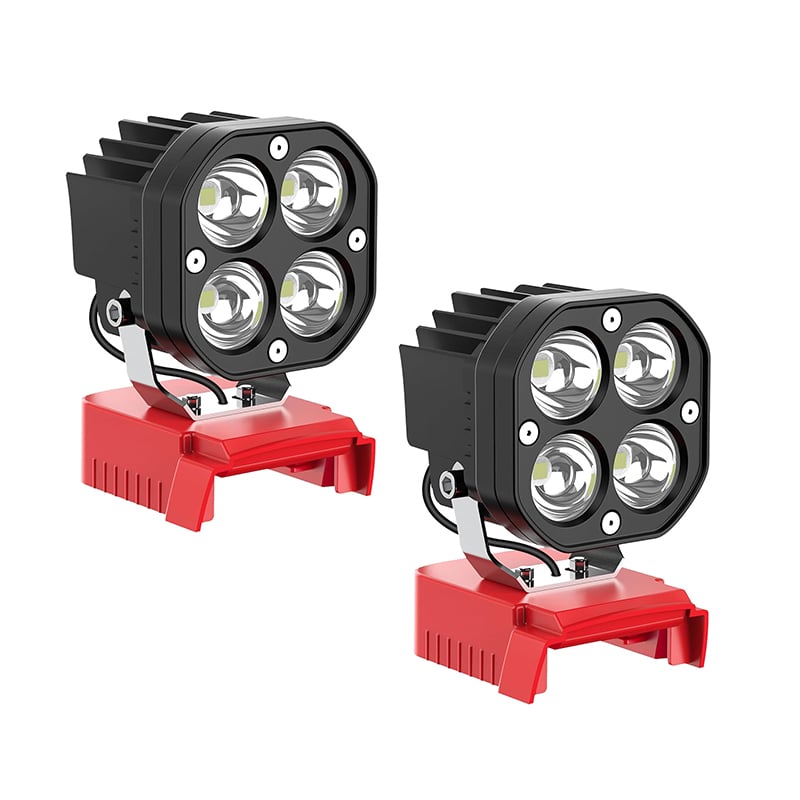 Illustrative image of the portable cordless work light in use, brightening a dark corner effectively