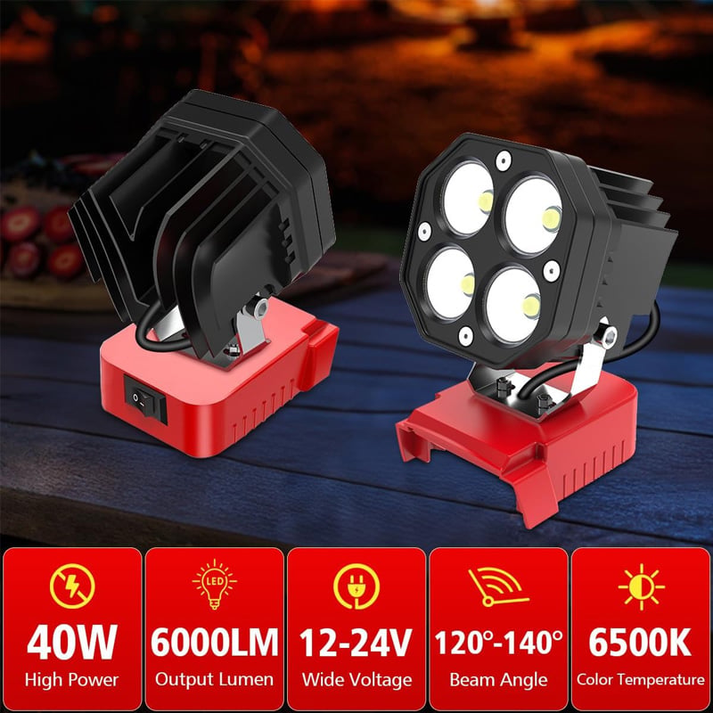 Compact portable LED work light with an 18V battery socket, perfect for on-site jobs