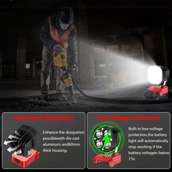 Durable cordless work light designed for power tool users, providing strong illumination