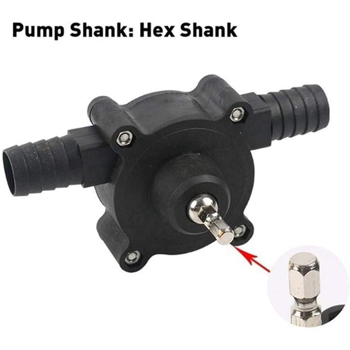 Drill-powered water transfer pump, ideal for garden tool use and liquid movement.