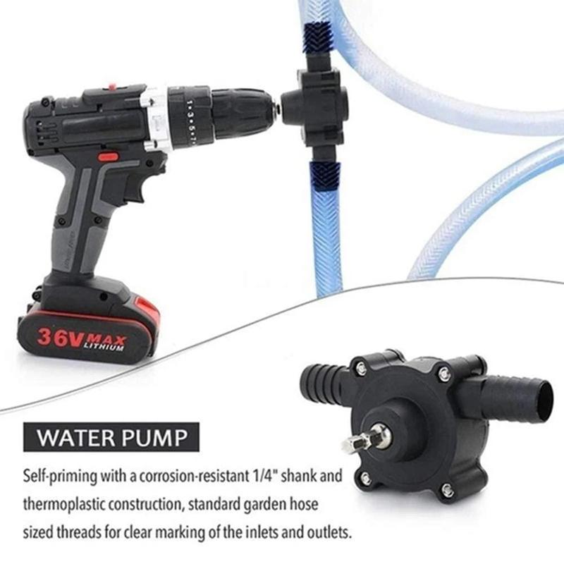 Water pump designed for electric drills, versatile for home improvement and garden use.