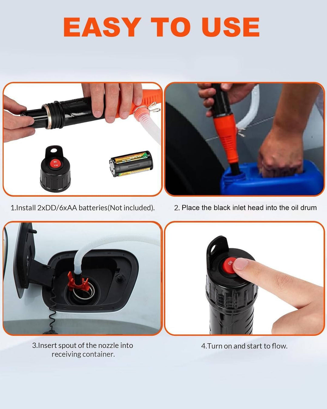 Versatile portable electric pump for quick transfer of fuel, diesel, gas, and water. Essential liquid utility.