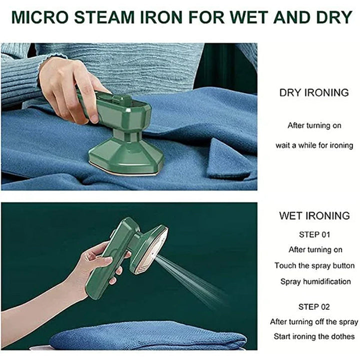 Handheld steam iron showcasing its lightweight design, perfect for quick and easy fabric care