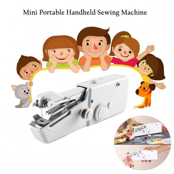 Portable handheld sewing machine, perfect for quick fabric repairs and emergency mending at home or travel.