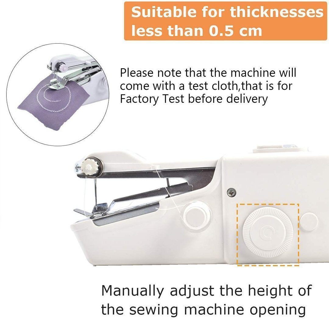 Ergonomic portable sewing machine, designed for easy handling and efficient quick repairs on various fabrics.