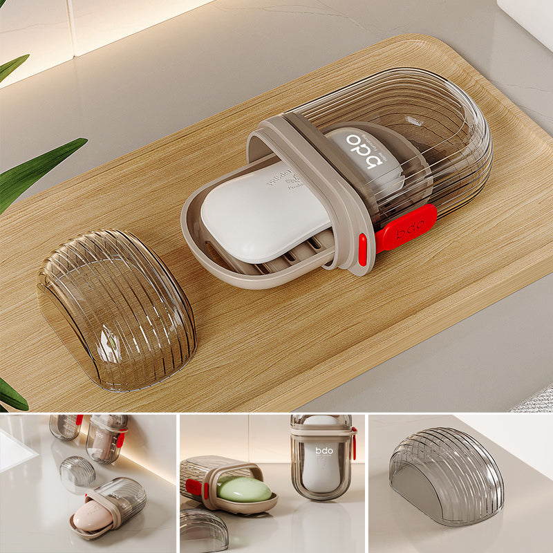 Portable leakproof soap case, ideal for travel & gym, in white plastic material