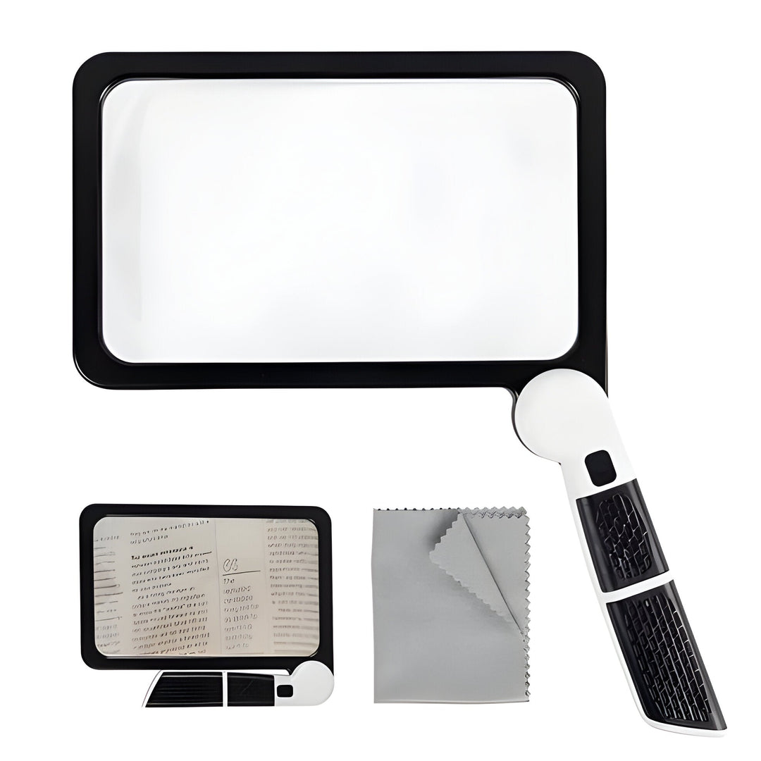 Hands-free portable LED magnifier with bright light for comfortable reading and intricate work.