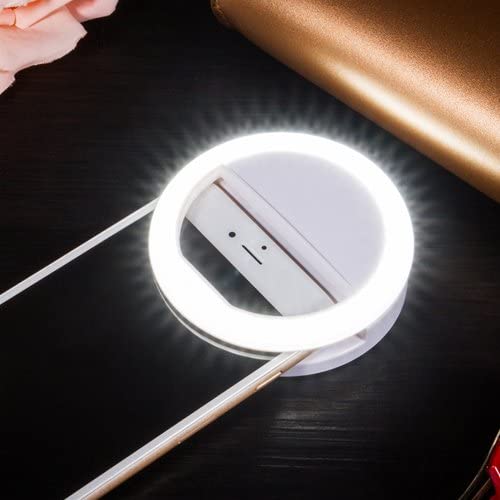 USB rechargeable selfie ring light for smartphones. Great portable LED video light for vlogging & content creators.