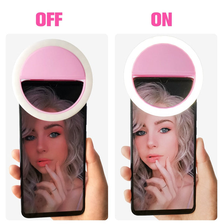 Bright, clip-on portable selfie light for any smartphone. Essential LED accessory for better social media photos & videos.