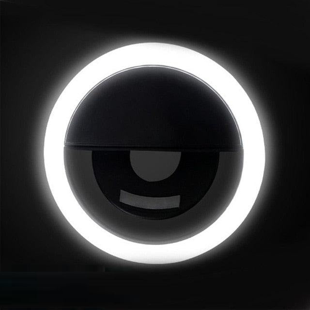 All-in-one portable LED ring light for mobile phones. Provides high-quality adjustable lighting for selfies & video calls.