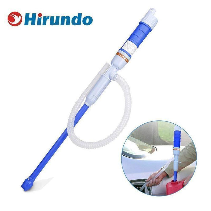 Portable liquid transfer siphon pump with hose, ideal for fuel and water transfer, battery operated