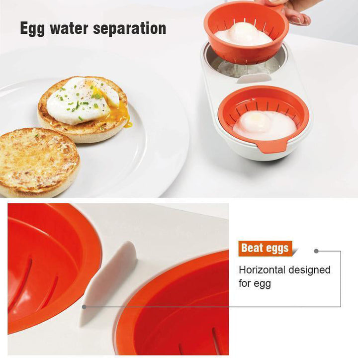 Egg cooker for microwave, designed for quick and simple preparation of eggs, white plastic