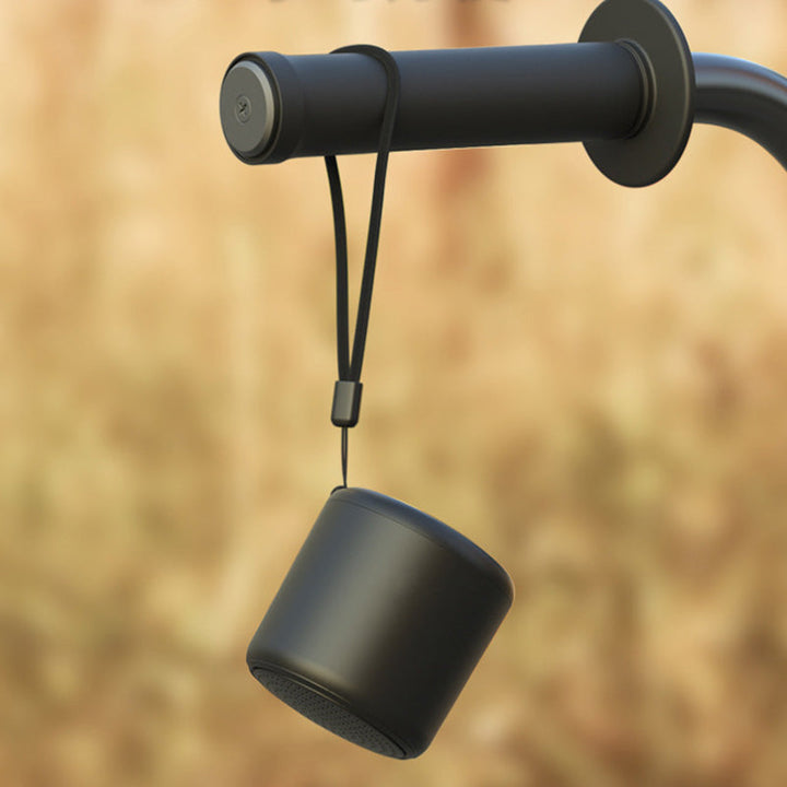 Mini outdoor audio speaker, wireless, waterproof, IPX7 rated, with carabiner clip
