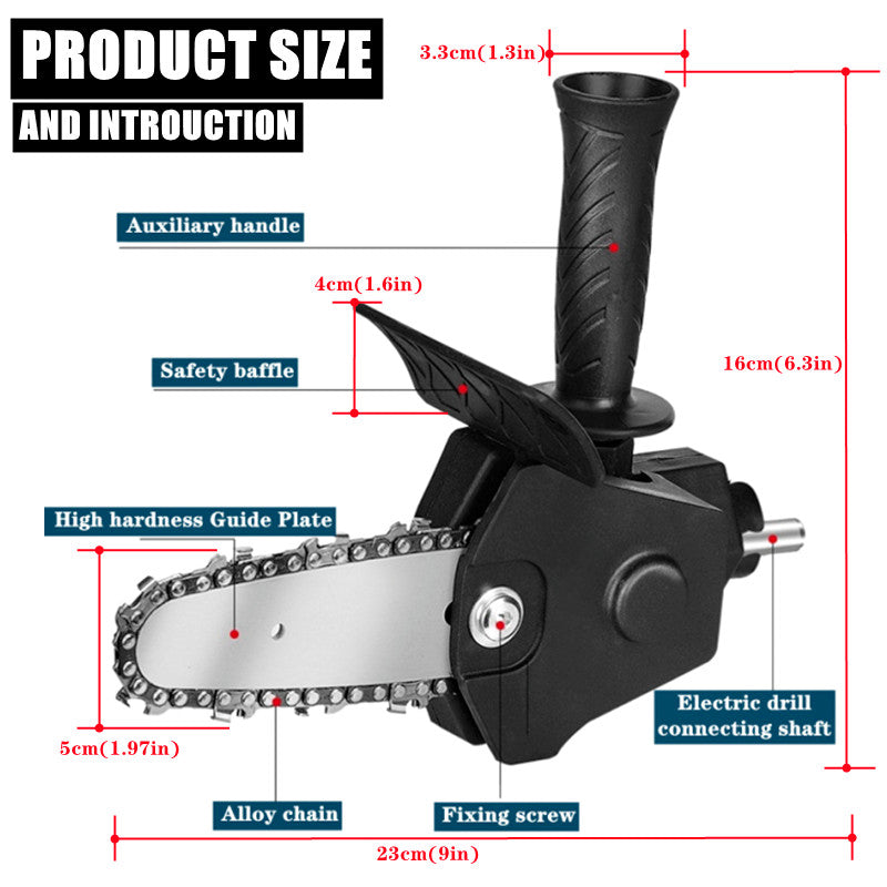 Small battery-powered handheld chainsaw with safety features for efficient wood cutting
