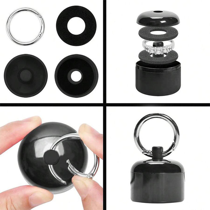 Pill organizer and jewelry storage combo on a keyring, designed for easy access