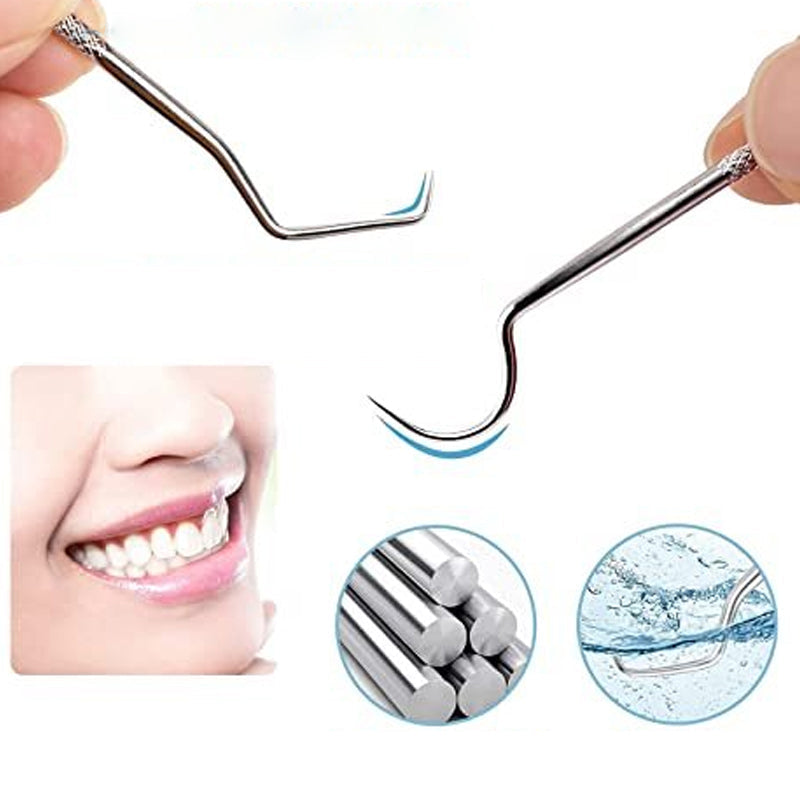 Oral care toothpick set in a slim, elegant case, made from high-quality stainless steel.