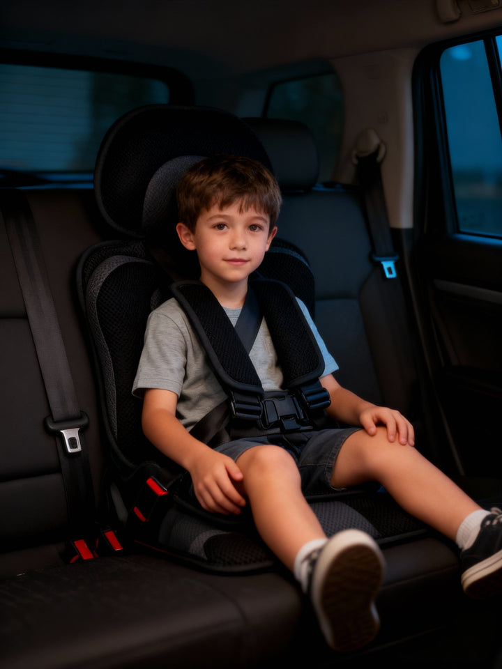 Kids' portable safety car seat, a foldable booster perfect for family car travel adventures.