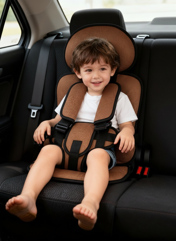 Lightweight portable car seat, designed as a toddler booster with strong safety harness for secure rides.