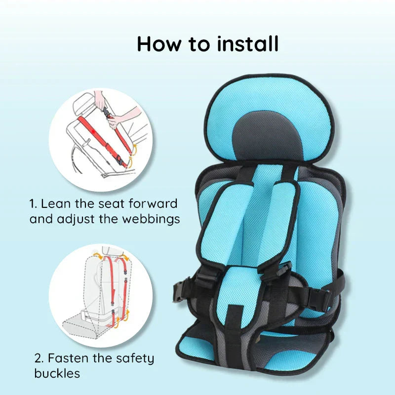 Kids' portable booster seat, perfect for car travel, offering secure child safety & comfort.