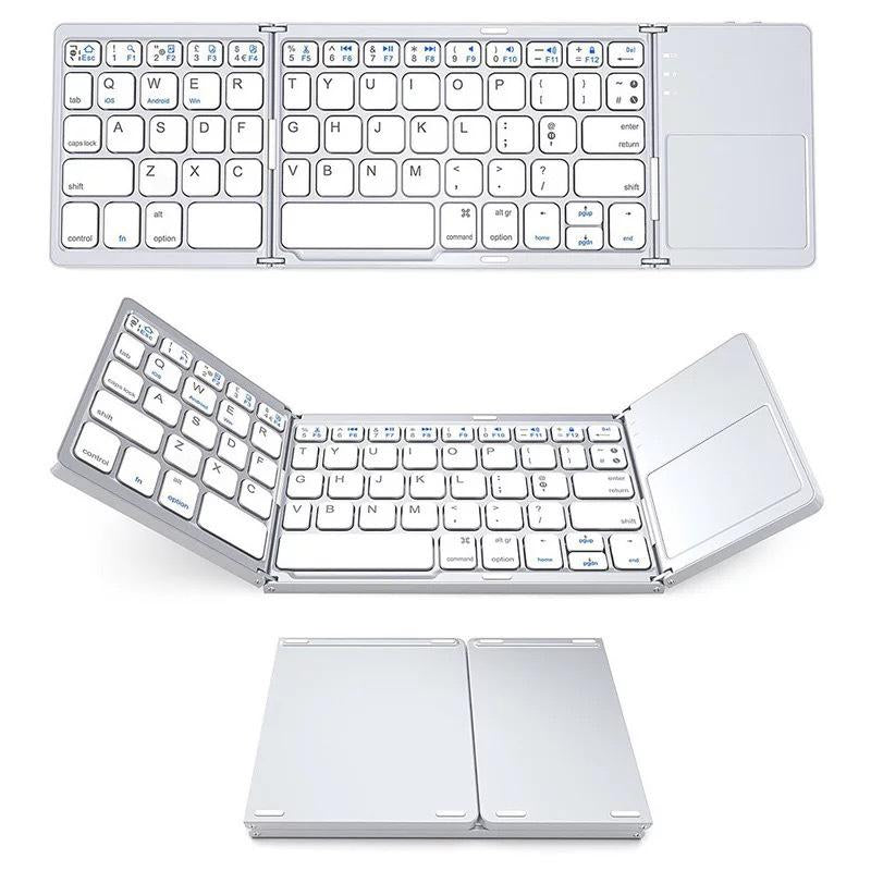 Slim and lightweight tri-fold keyboard, ideal for travel and mobile work, with built-in touchpad